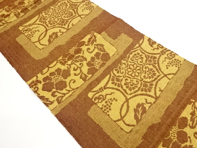 JAPANESE NAGOYA OBI / TSUMUGI / WOVEN FLOWER CREST